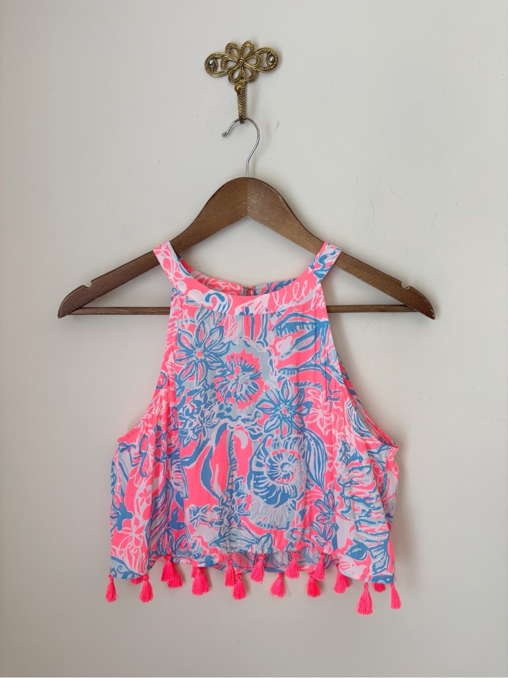 Lilly Pulitzer Pink Sun Ray Summer Siren Selina Cropped Tank Top Sz 0